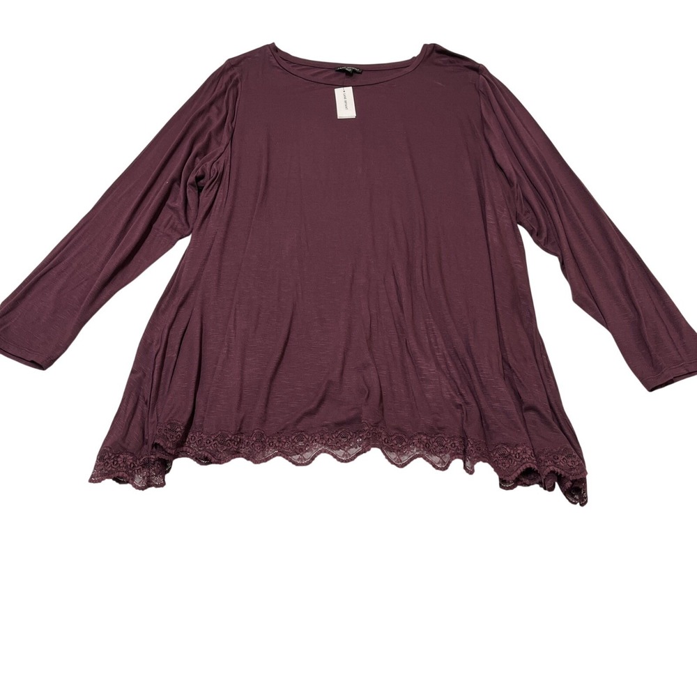 Torrid Top Women 26/28 Purple Jersey Knit Lace Hem Pullover Tunic Casual Comfort